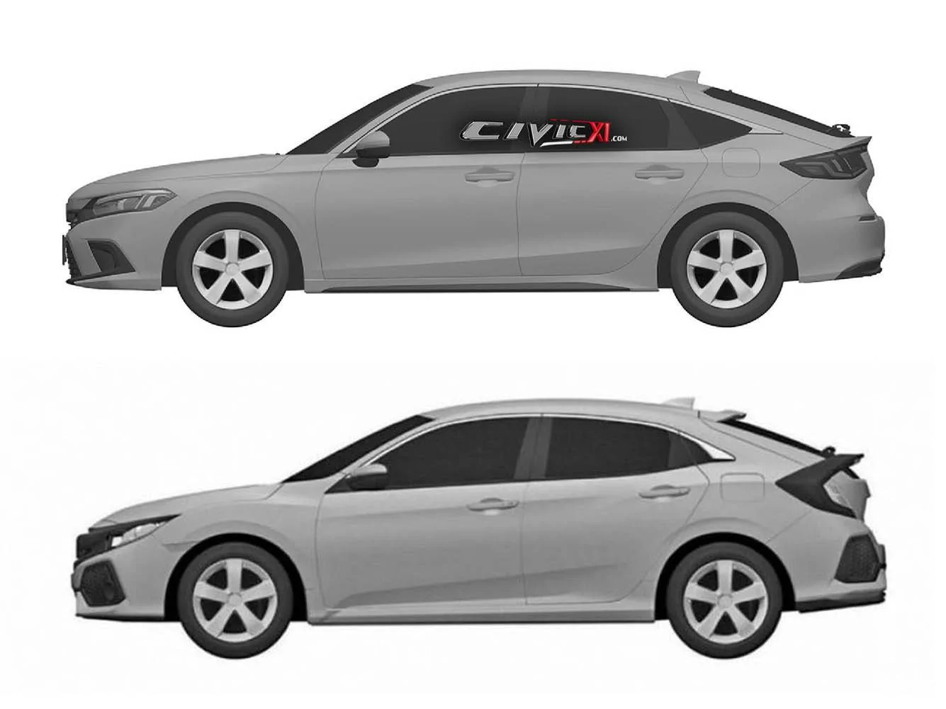 11th Gen Honda Civic Exclusive: 11th Gen 2022 Civic (Hatchback) Fully Revealed in Official Honda Patent Images 11th vs 10th Gen Civic Hatchback Sid