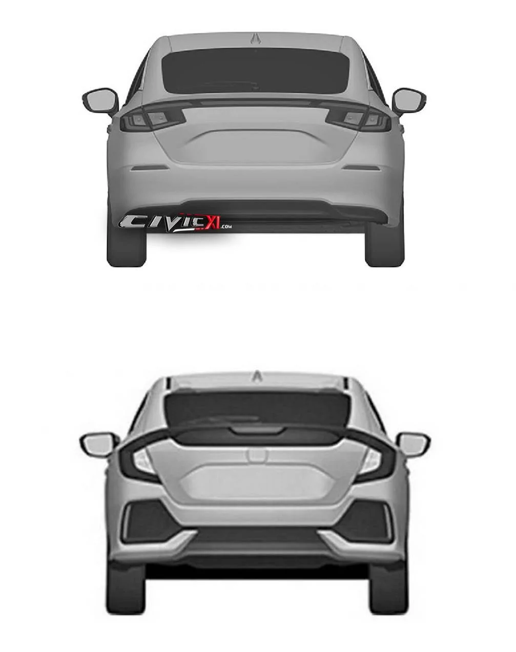 11th Gen Honda Civic Exclusive: 11th Gen 2022 Civic (Hatchback) Fully Revealed in Official Honda Patent Images 11th vs 10th Gen Civic Hatchback Rear