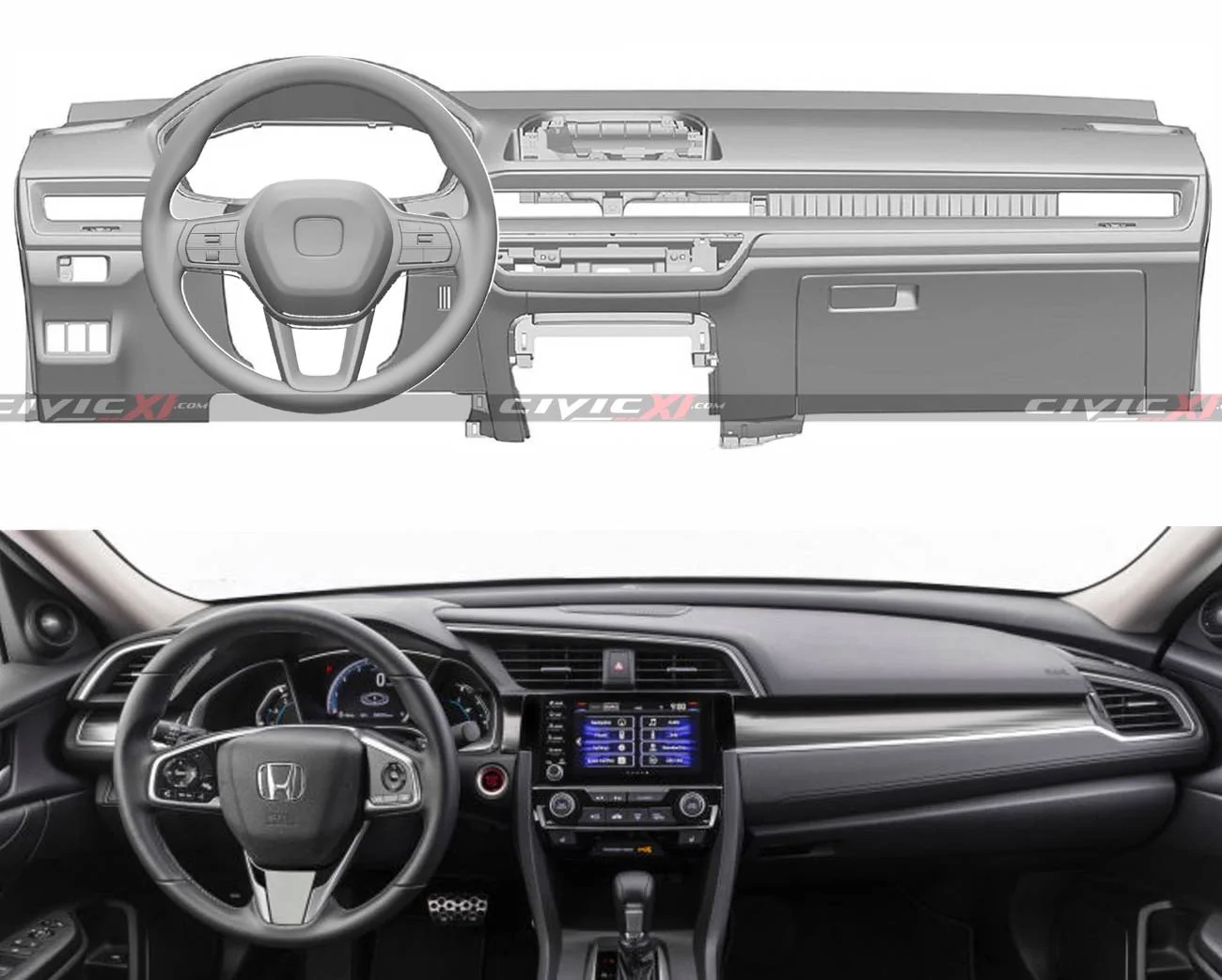 11th Gen Honda Civic 2022 Civic (11th gen) Dashboard, Steering Wheel, Bumpers, Lighting Revealed Civic dashboard comparison