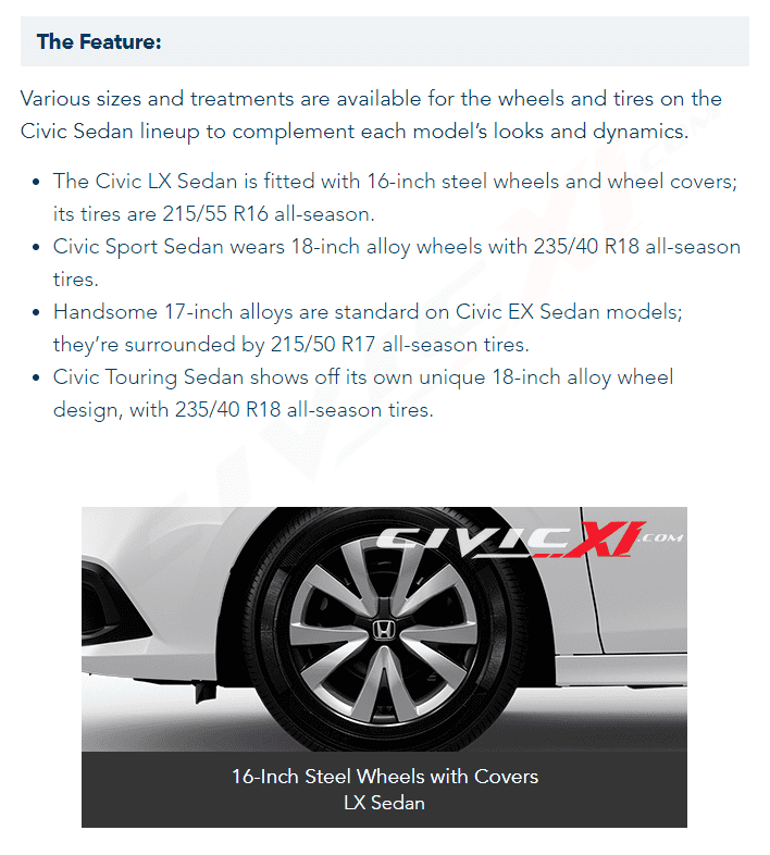 11th Gen Honda Civic Wheels Options and Technology Features Compared Between 2022 Civic Trims wheels1