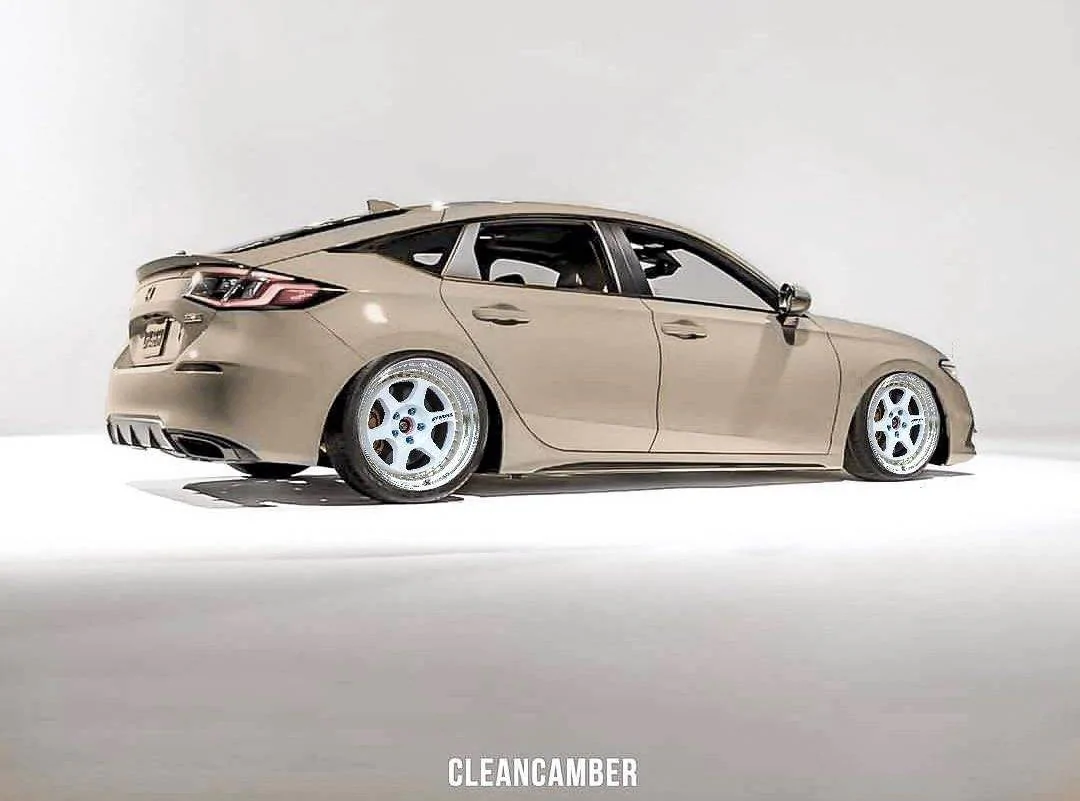 11th Gen Honda Civic Lowered / Slammed 2022 Civic Hatchback previewed on aftermarket suspension and wheels slammed lowered 2022 Civic hatchback aftermarket wheels Work l13p wheels
