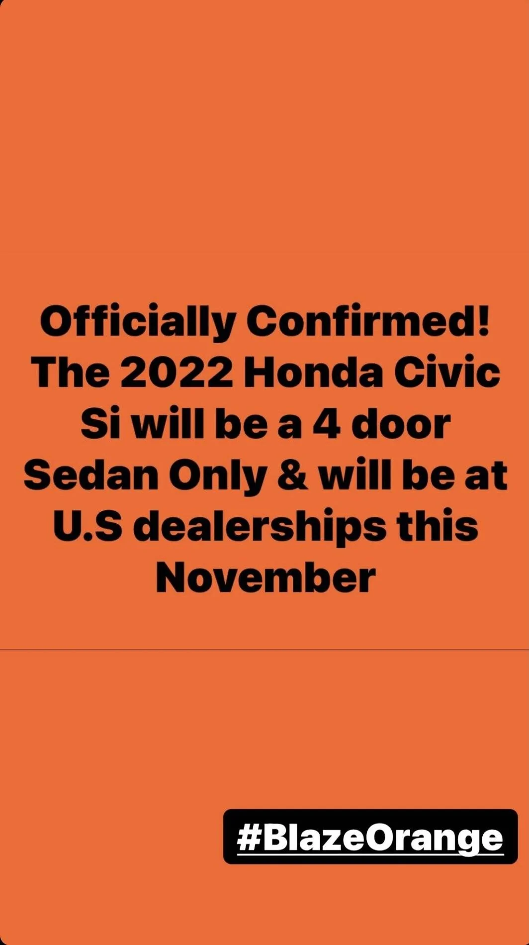 11th Gen Honda Civic Confirmed: 2022 Honda Civic Si is Sedan only. Deliveries begin in November 8B9CC970-E381-4404-B892-2B02006871C3