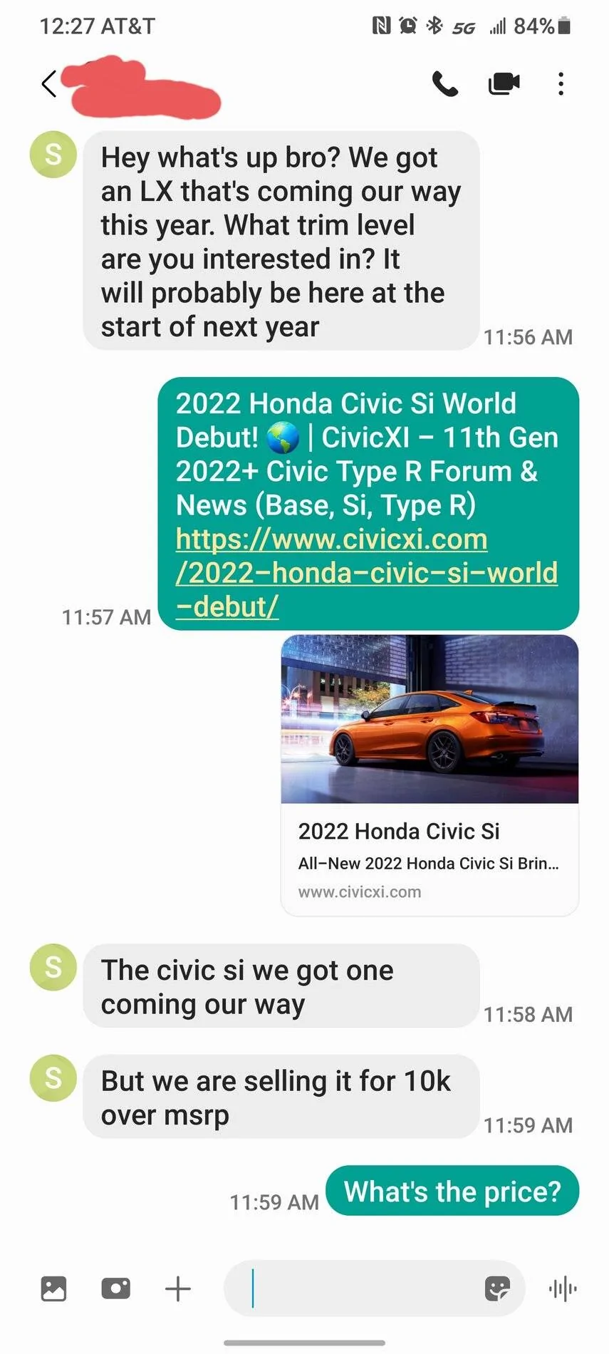 11th Gen Honda Civic 2022 Honda Civic Si World Debut! ? Screenshot_20211019-122715_Messages