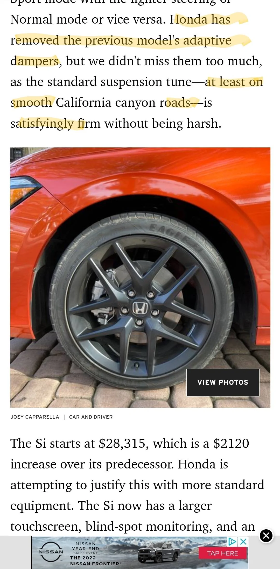 11th Gen Honda Civic Si firm ride. No adaptive dampers Screenshot_20211202-131930_Chrom
