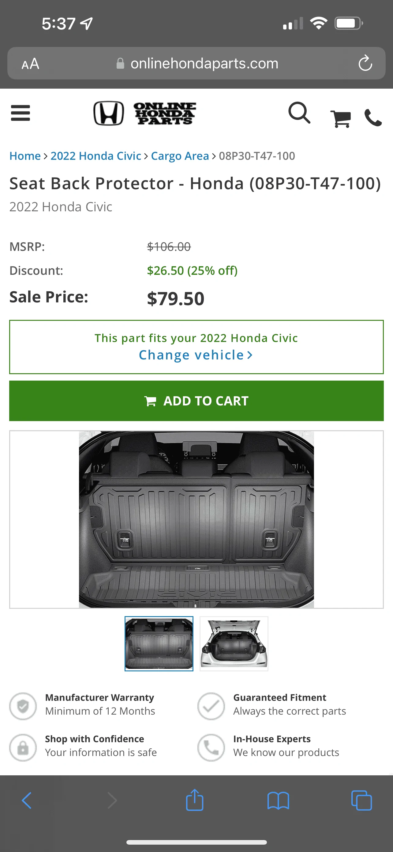 11th Gen Honda Civic Cargo liner + Back seat liner ($170 Shipped (US)) IMG_9191