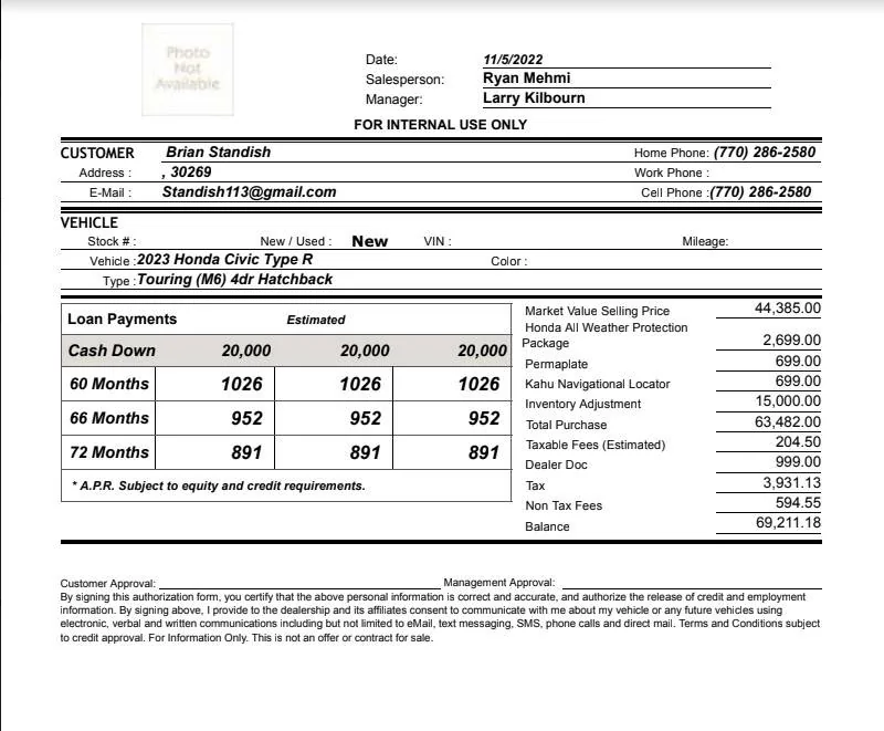 11th Gen Honda Civic The FL5 Dealer ADM Markup Thread druggggggg