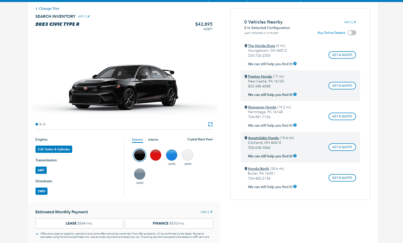 11th Gen Honda Civic 2023 Civic Type R finder tool nothing on hondas site.PNG