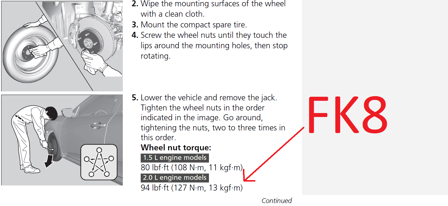 Honda Civic lug nut tightening pattern diagram
