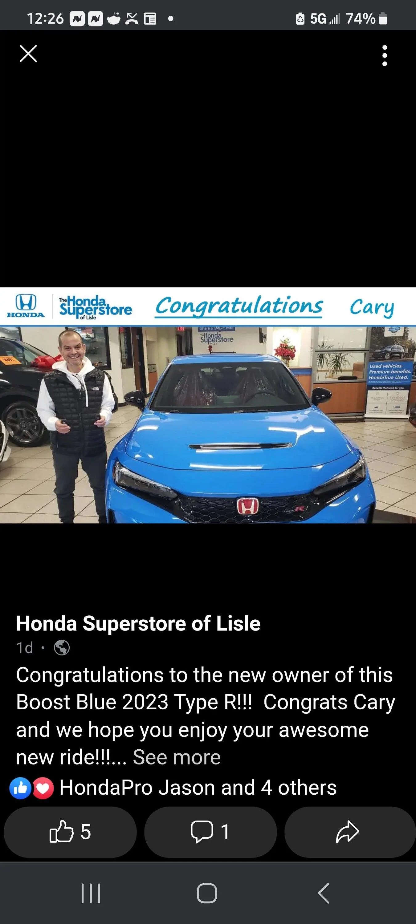 11th Gen Honda Civic Post your FL5 Civic Type R delivery pics! 🙌 📸 Screenshot_20221216_122610_Chrom