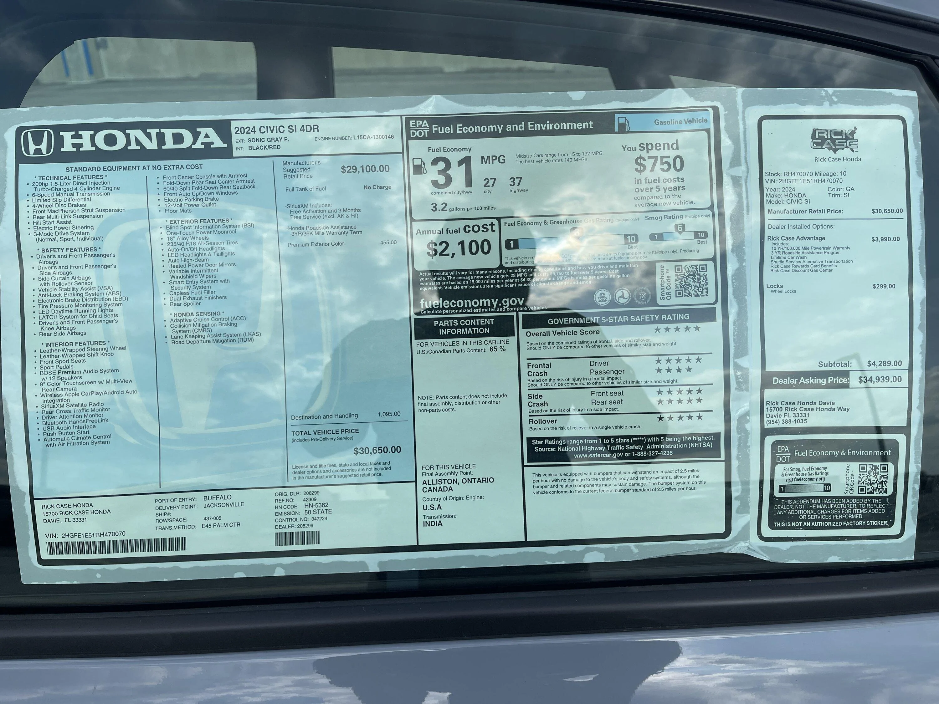 11th Gen Honda Civic 2024 Civic Si For Sale IMG_0418