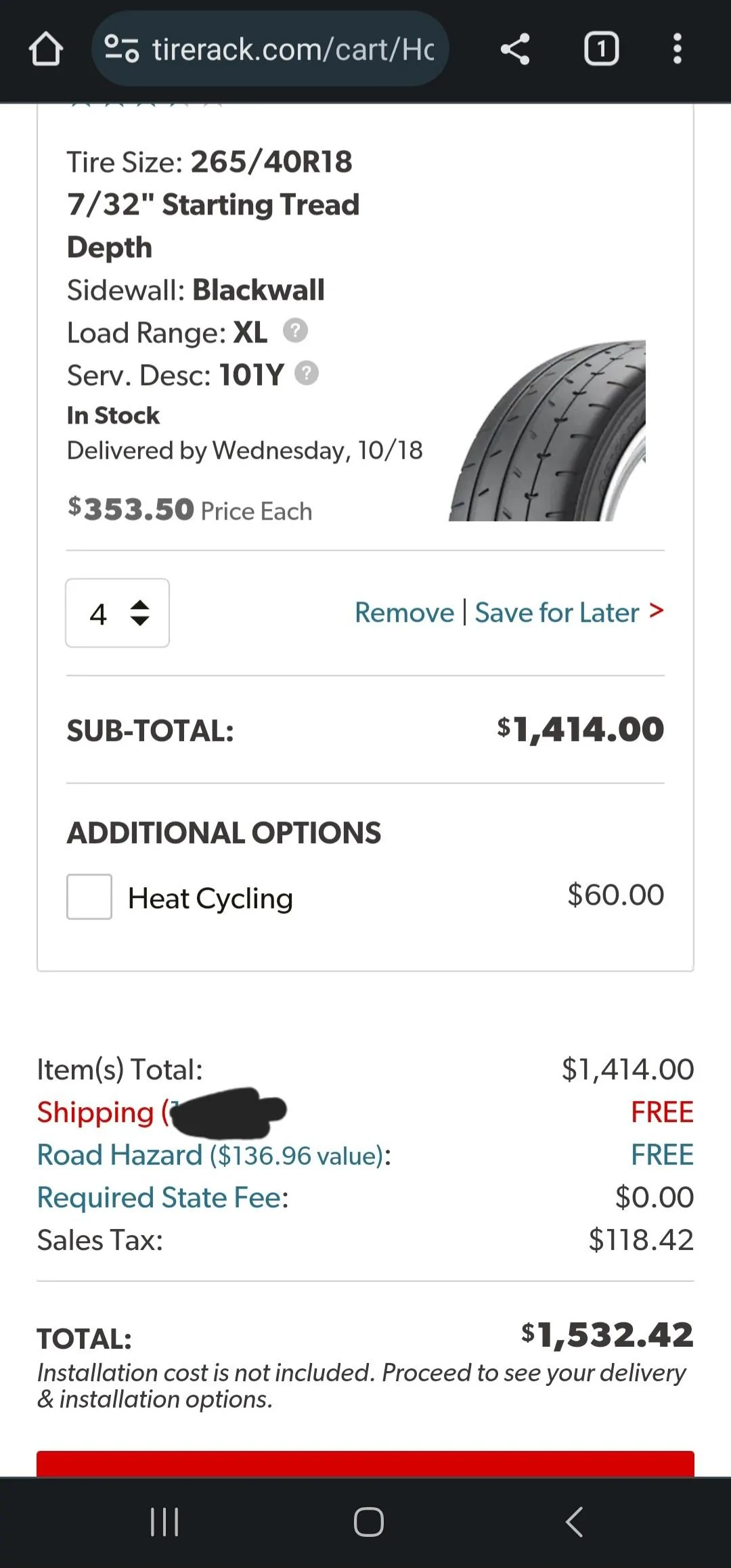 11th Gen Honda Civic Advan a052 tires - 265/40/18 - Used for 600 miles! Screenshot_20231016_205908_Chrom