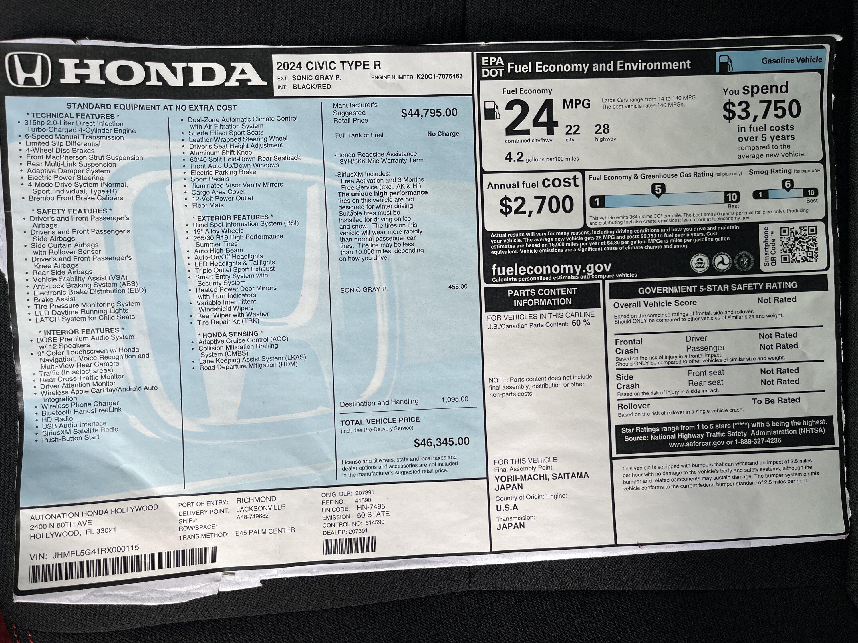 11th Gen Honda Civic Pre-Owned 2024 Honda Civic Type R (FL5) for Sale IMG_1441