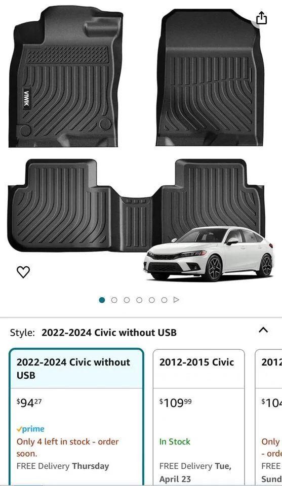 11th Gen Honda Civic 2022-2024 Honda Civic Hatchback VIWIK Weathertech Style All Weather Mats $60 436506861_476920301324934_7627736927767322750_n