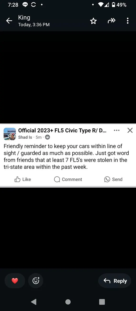 11th Gen Honda Civic I hate seeing posts about Type R's getting stolen.  Here are a few good/inexpensive products to keep your car safe! Screenshot_20241210-192829