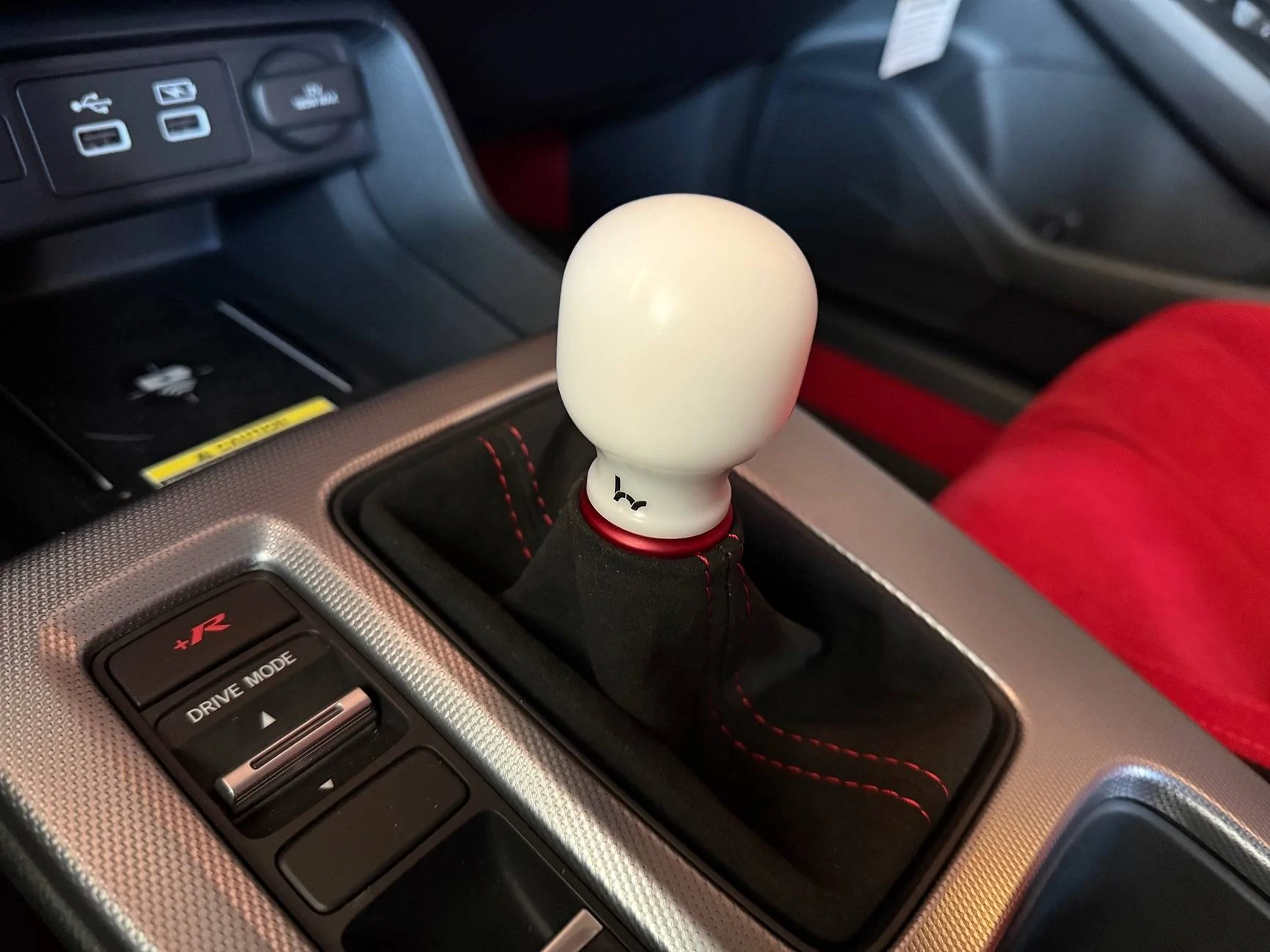 11th Gen Honda Civic Acuity Shift Boot Collar and ESCO-T6 Shift Knob in Red IMG_9275