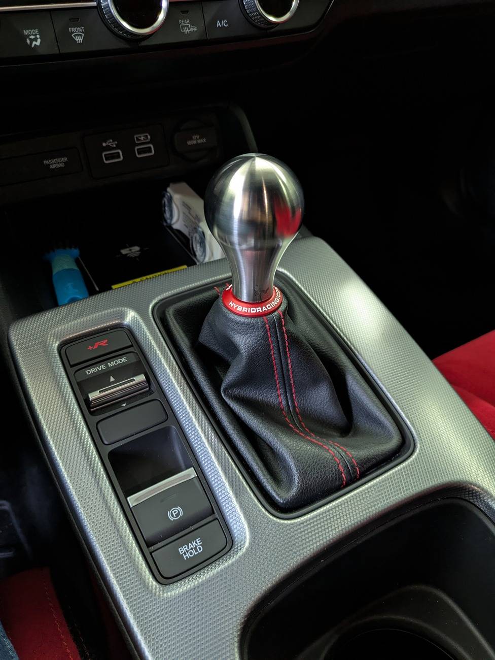 11th Gen Honda Civic Acuity Shift Boot Collar and ESCO-T6 Shift Knob in Red PXL_20250226_190233828