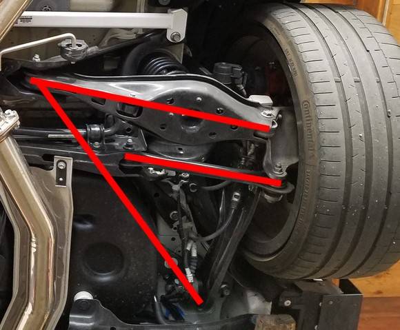11th Gen Honda Civic Rear axle bump steer: how there is probably minimal amounts despite very unequal length lateral links FL5_rear_lateral_links