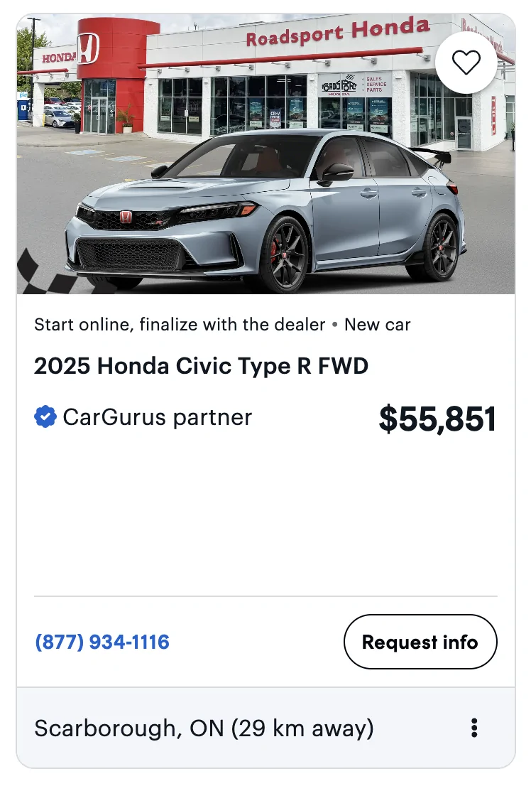 11th Gen Honda Civic Canadian dealer asked what colour Type R I want Screenshot 2025-09-25 at 3.23.35 PM