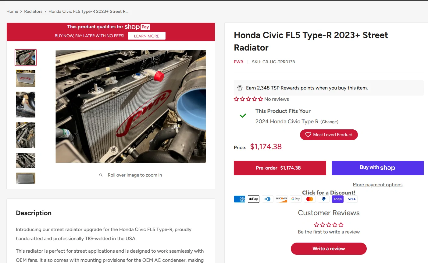 11th Gen Honda Civic FL5 - PWR Radiator - Street Spec - Single Pass 1758934040235-m