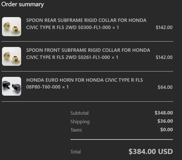 11th Gen Honda Civic My experience with Black Hawk Japan post tariffs and de minimis exemption 1760676791742-9
