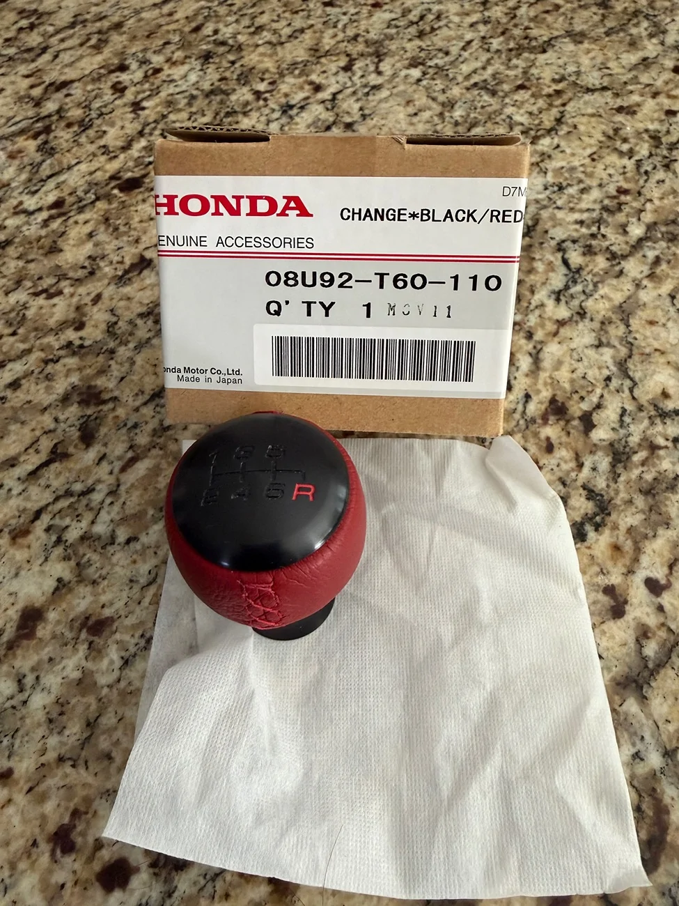 11th Gen Honda Civic Honda Accessories Red Black Leather Shift Knob Part #Q8U92-T60-110 IMG_0430