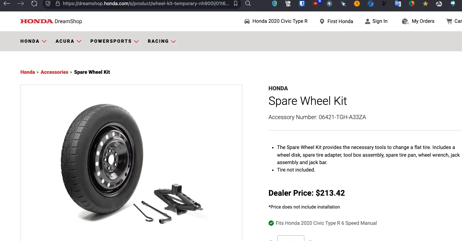 11th Gen Honda Civic [Install Guide] Installing aFK8 spare tire and full kit in the FL5 06421-TGH-A33ZA at Honda DreamSho