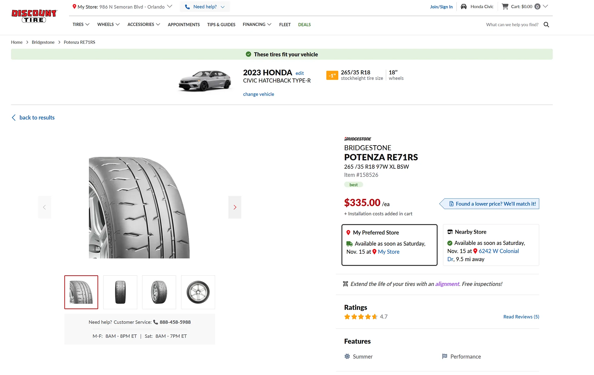 11th Gen Honda Civic RE-71RS sale on discount tire 2653518