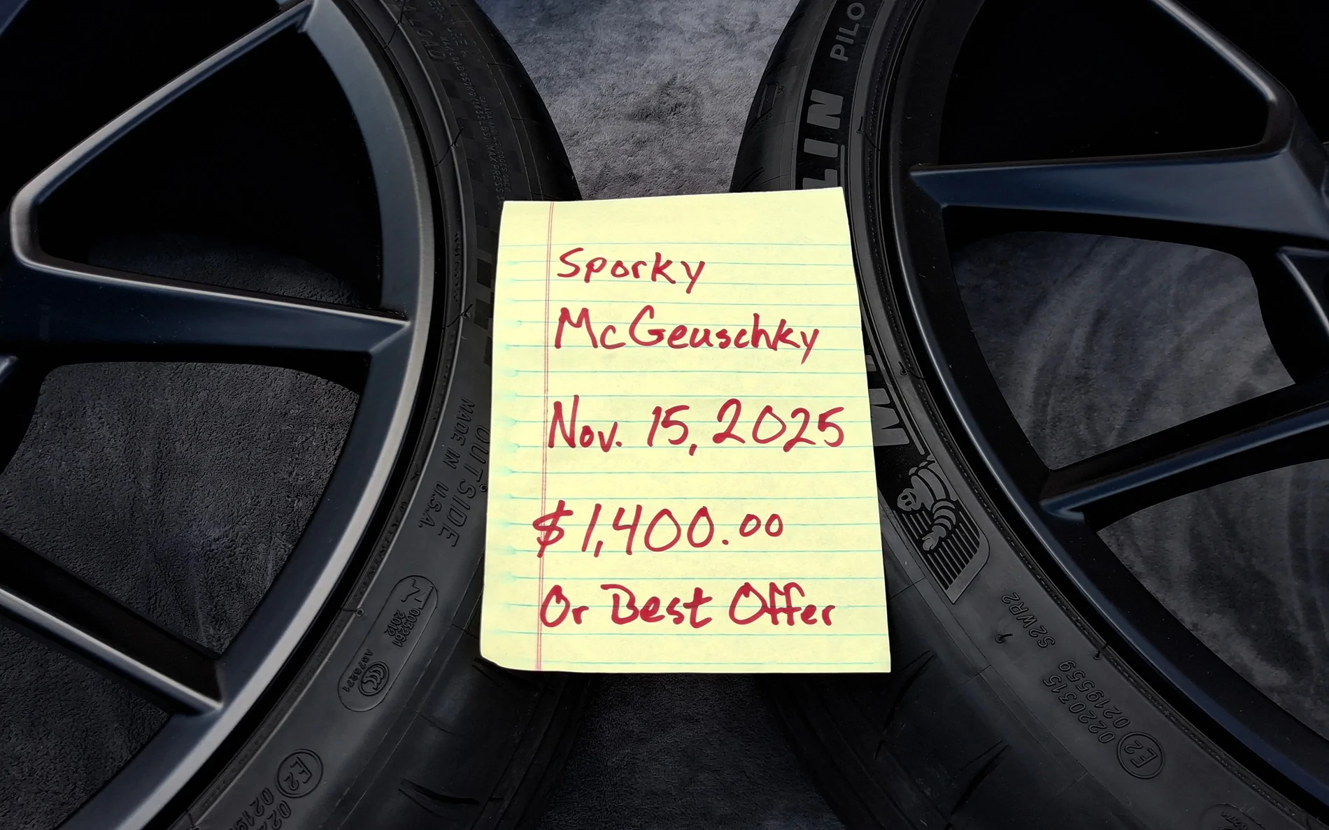 11th Gen Honda Civic OEM FL5 Type R Matte Black wheels and PS4S tires for sale. 20251115_120605