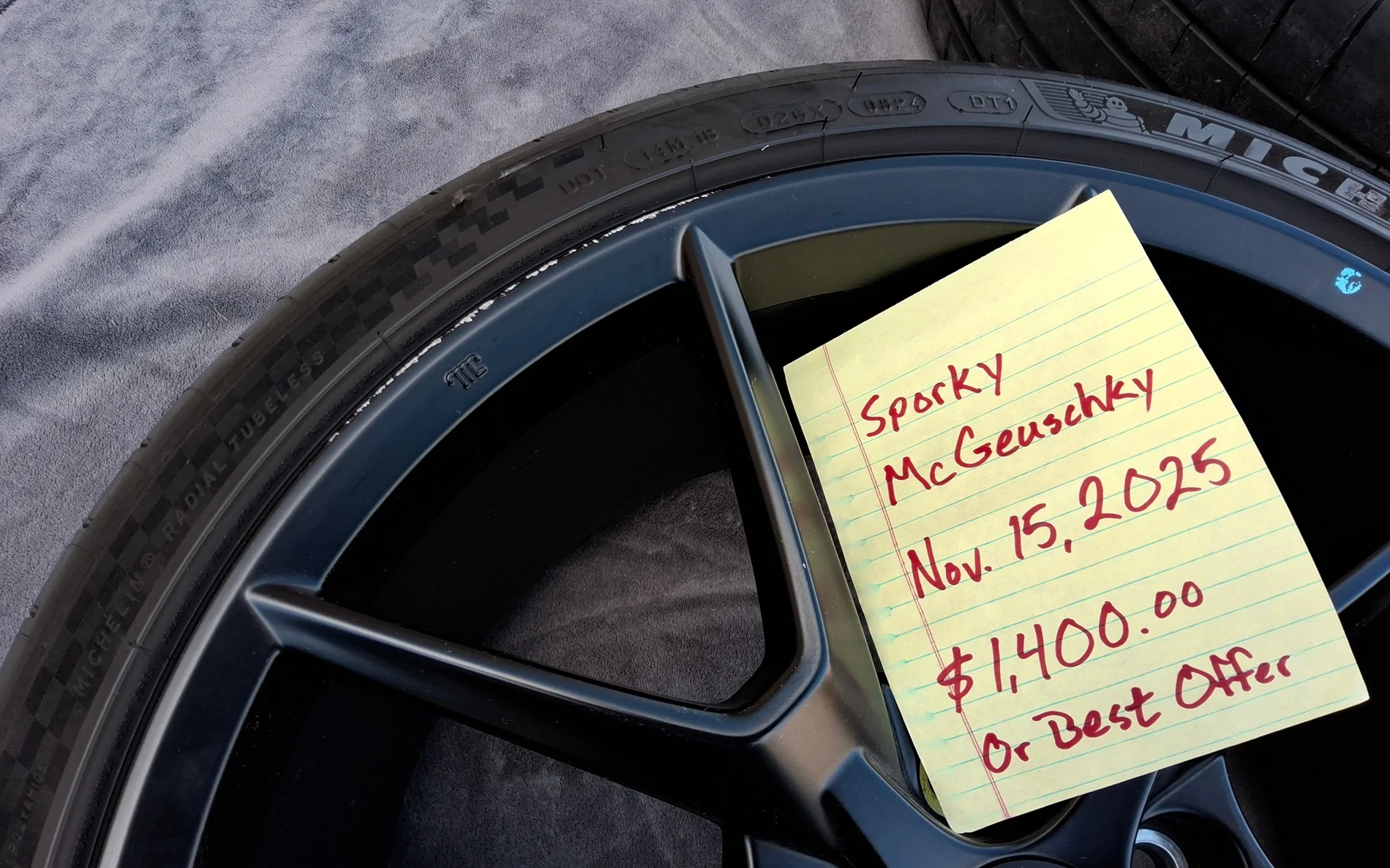 11th Gen Honda Civic OEM FL5 Type R Matte Black wheels and PS4S tires for sale. 20251115_120635