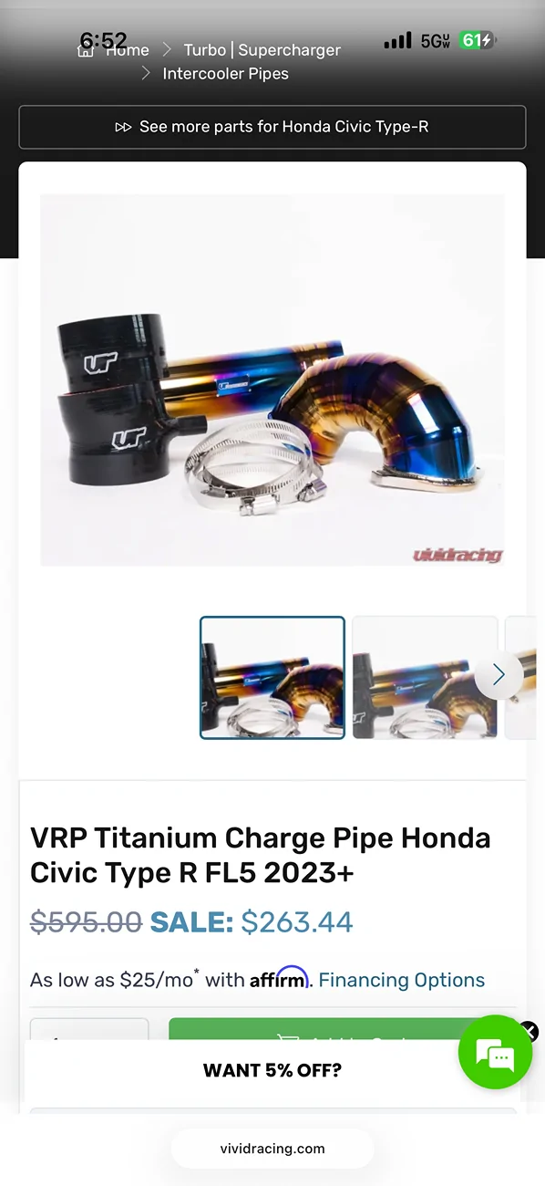 11th Gen Honda Civic VRP Titanium Charge Pipe- On Sale IMG_4637