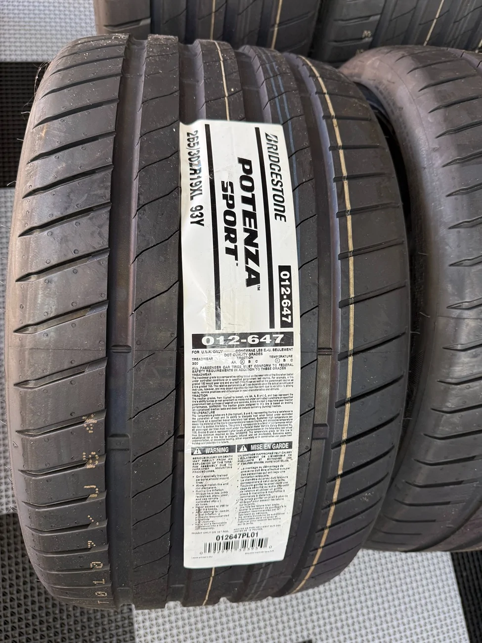 11th Gen Honda Civic 265/30ZR-19 Bridgestone Potenza Sport XL Tires - Brand New IMG_6718