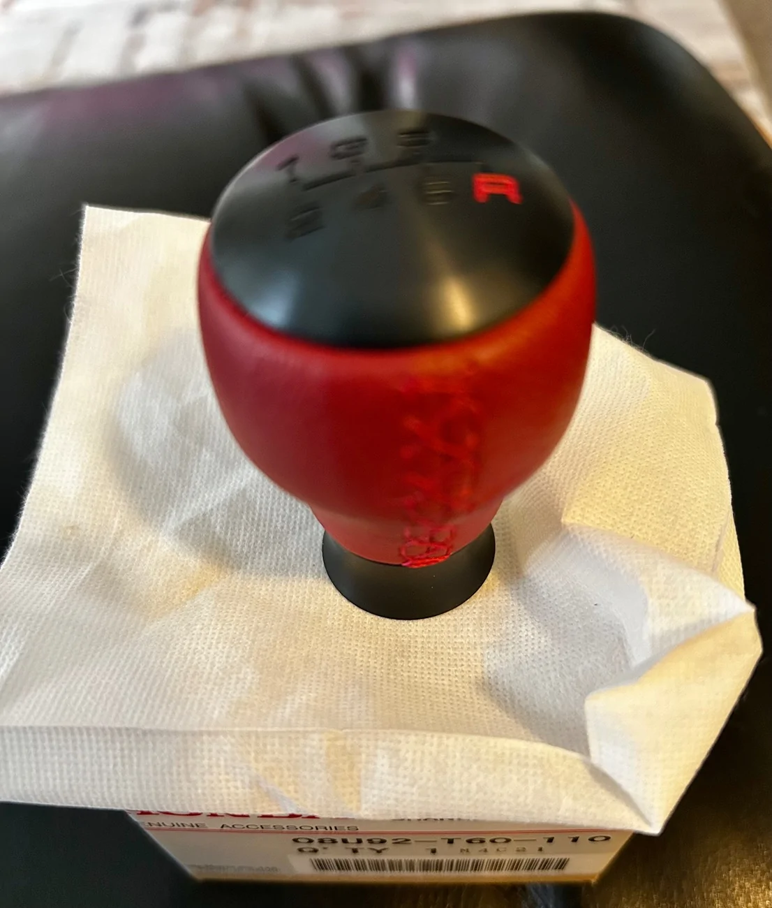 11th Gen Honda Civic **SOLD**OEM Honda accessory red Leather Type R gearshift knob IMG_6342