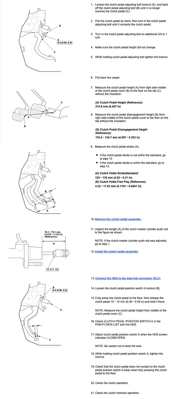 11th Gen Honda Civic The Tuned 11th gen Experience & Reliability Thread (for all models) L15B7 Clutch Pedal Adjustment