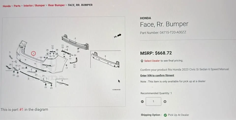 11th Gen Honda Civic OEM Unpainted 2022–2026 Civic Sedan Rear Bumper – New in Packaging, Motivated Seller 1777491436129-gl
