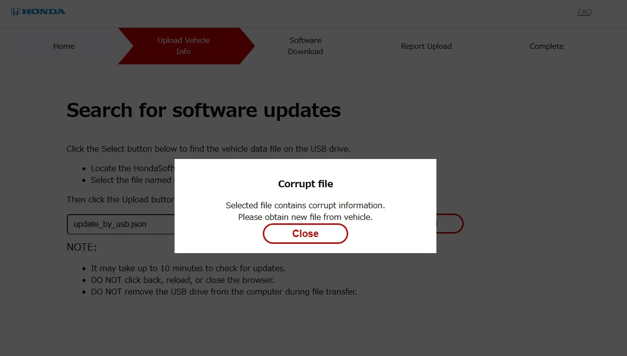 11th Gen Honda Civic Current infotainment software version? Update issues Corrupt