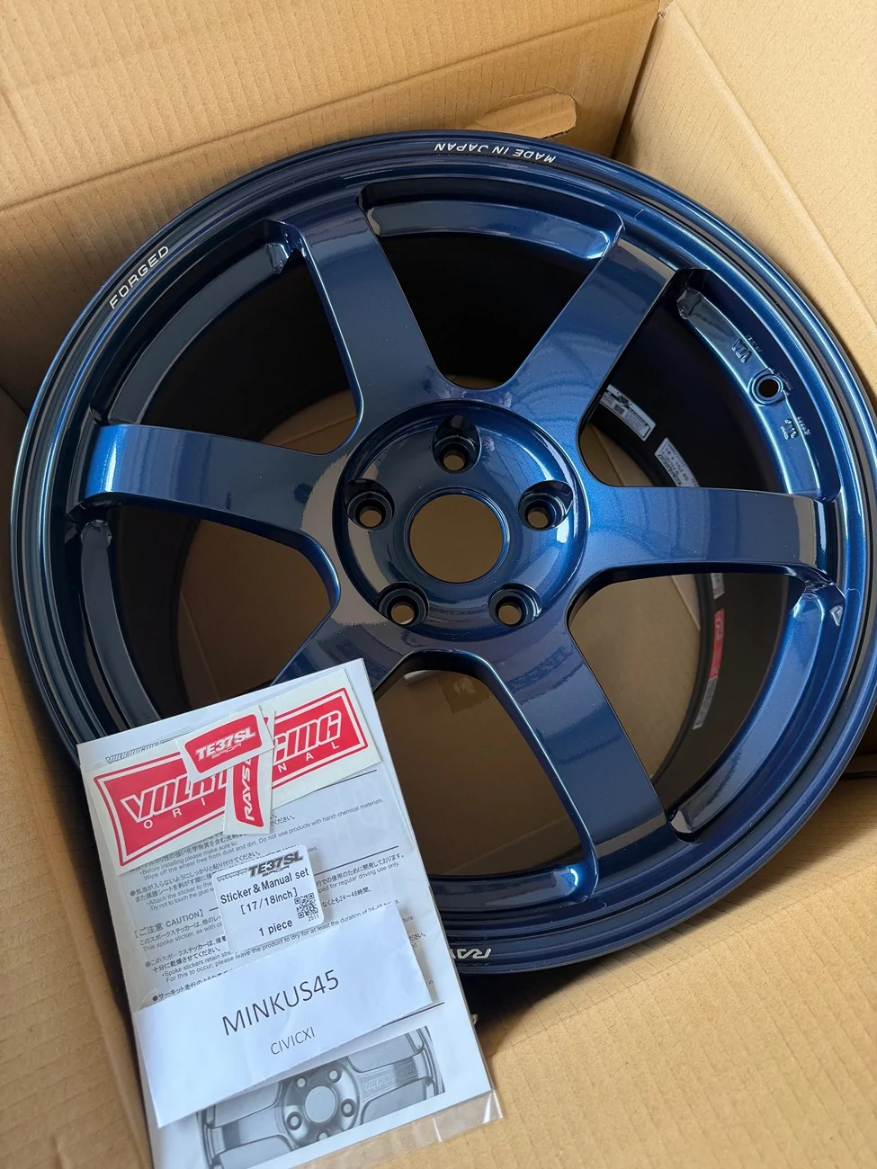 11th Gen Honda Civic BNIB set of 4 TE37SL Saga “God Spec” 18x10 +40  Mag Blue IMG_2266