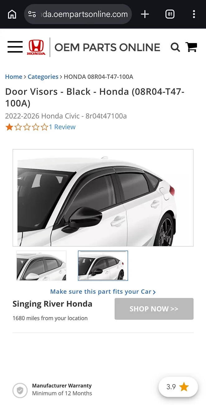 11th Gen Honda Civic M style window visors rain guards for hatchbacks not fl5 1000058042