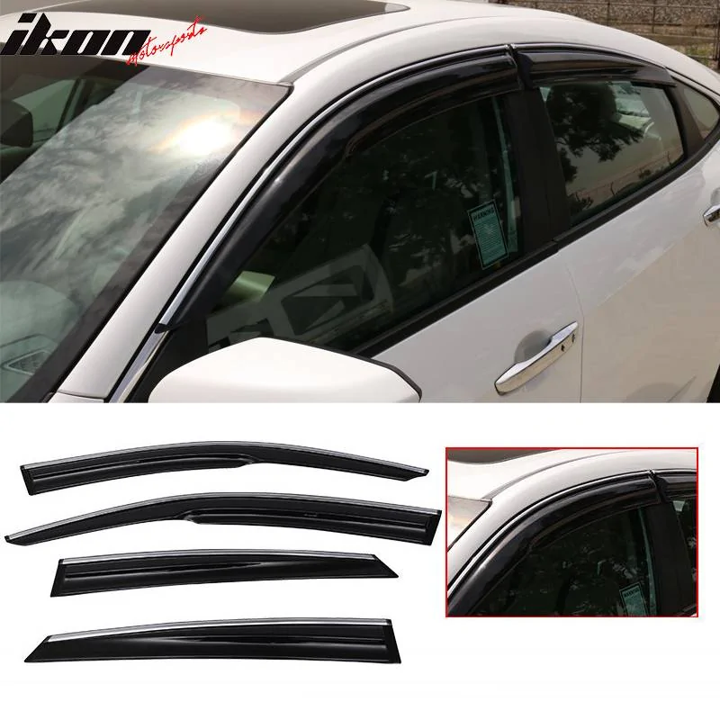11th Gen Honda Civic 16-17 Civic 10th Gen Sedan - MUGEN Style Window Visor w/Chrome trim - WD-HC164MU-CHR WD-HC164MU-CHR-1