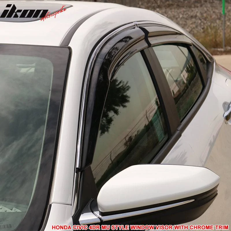 11th Gen Honda Civic 16-17 Civic 10th Gen Sedan - MUGEN Style Window Visor w/Chrome trim - WD-HC164MU-CHR WD-HC164MU-CHR-5