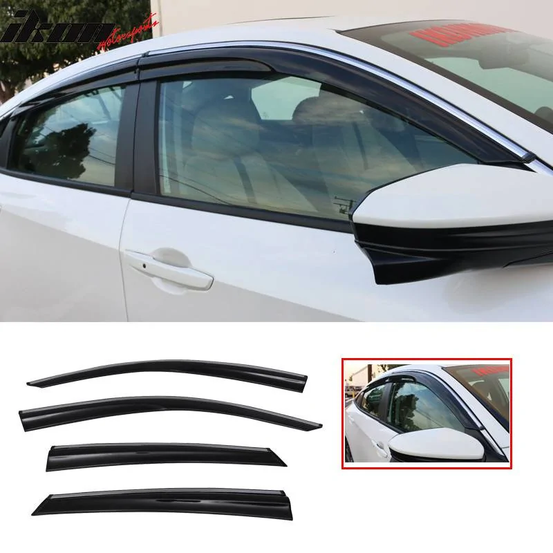 11th Gen Honda Civic 16-17 Civic 10th Gen Sedan - MUGEN V2 Style Window Visor w/Chrome Trim - WD-HC164MU2-CHR WD-HC164MU2-CHR-1