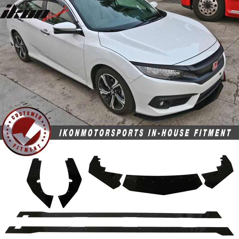 11th Gen Honda Civic 16-17 Civic 10th Gen Sedan - IKON Style Front+Side+Rear Splitters (Aluminium) - UB-A000180 UB-A000180-1