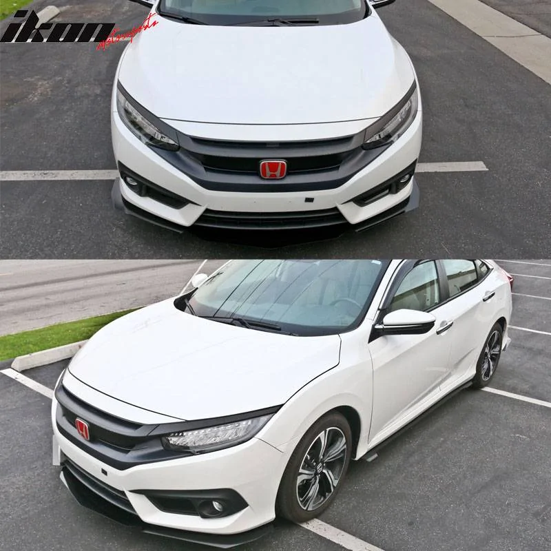 11th Gen Honda Civic 16-17 Civic 10th Gen Sedan - IKON Style Front+Side+Rear Splitters (Aluminium) - UB-A000180 UB-A000180-005