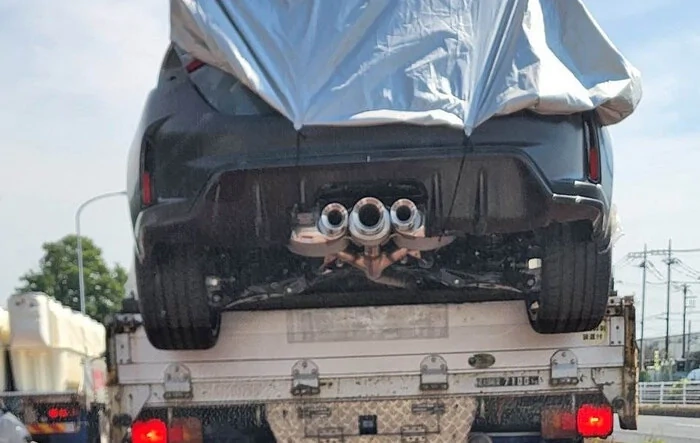 2023 Civic Type R Crash Test Vehicles Spotted on Transport (Grey and Black in Color), Revealing Rear Fascia and Exhaust